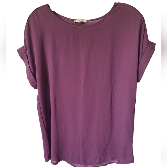 ZENANA Short Sleeve Boat Neck Eggplant Color Sheer Top Size Medium NWT - Picture 2 of 7